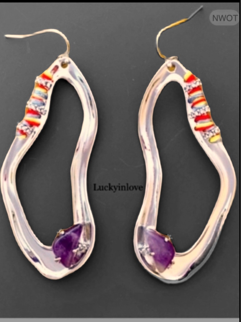 ALEXIS BITTAR • Silver Amani Thread Wrapped Sculpted Drop Amethyst Hoop Earrings
